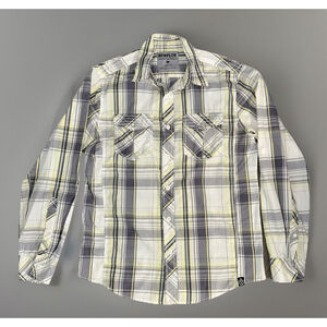Surplus Men’s Small Yellow Checked Western Style Button Up Shirt
